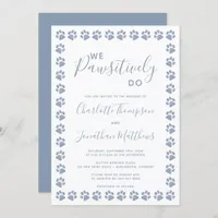 Dusty Blue Glitter Paw Prints Wedding Invitation