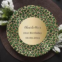 Emerald green gold leopard birthday paper plates