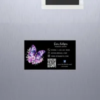 Black purple butterfly flowers QR code Facebook Business Card Magnet