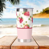 Alcohol Ink Style Strawberry Blossoms and Berries Insulated Tumbler