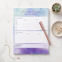 Purple Blue Watercolor Weekly Budget Tracker Notepad