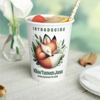 Cute Fox Asleep in Leaves Baby Shower Paper Cups