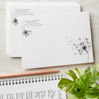 Elegant Butterfly and Dandelion Puff Pastels Ink  Envelope