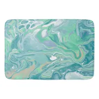 Teal Green Blue Marble Fluid Art   Bath Mat