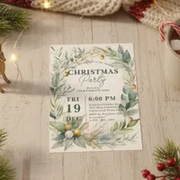 Greenery Watercolor Bauble Wreath Christmas Party Invitation
