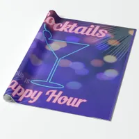 Every Hour is Happy Hour Neon Sign Cocktail Party Wrapping Paper