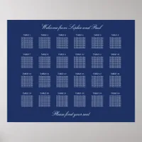 Navy Blue 24 Table Wedding Seating Chart Poster