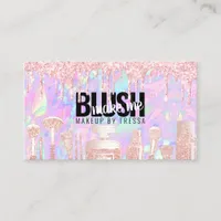 Makeup Artist Pink Glitter Drips + Iridescent Opal Business Card