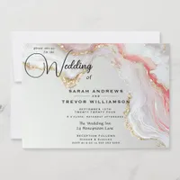 Elegant Blush and Gold Fluid Ink Agate  Invitation