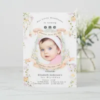 Elegant Pastel Wildflowers Baby Photo 1st Birthday Invitation