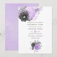 Lilac and Charcoal Floral Wedding Invitation