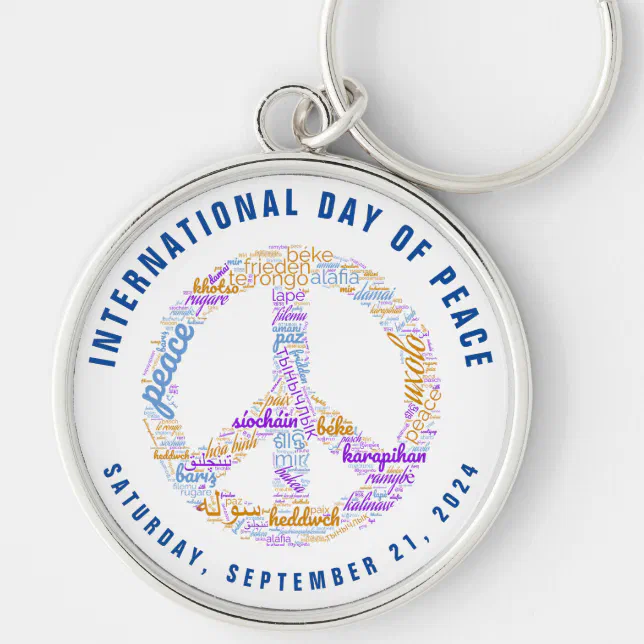 World Peace Day Peace Sign Word Cloud Keychain