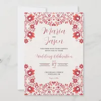 Mexican Red Floral Traditional Folk Art Wedding Invitation