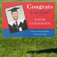 Congrats 2025 Grad Photo Name Red Blue Sign
