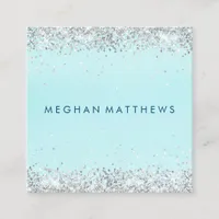 Elegant Silver Sparkle Beauty Stylist Square Business Card