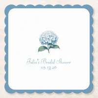 Custom Bridal Shower Elegant Chic Blue Hydrangea Paper Coaster