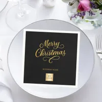 Christmas black gold business logo napkins