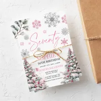 Winter Seventy Birthday Invitation, Pink Winter Invitation