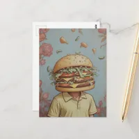 Surreal Abstract Person with a Cheeseburger Head Postcard