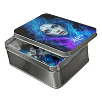 Mystery Woman Emerging from Blue & Purple Flames Jigsaw Puzzle
