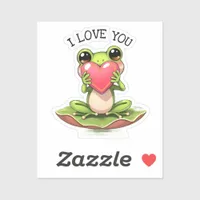Cute Little Frog Holding a Heart | I Love You Sticker