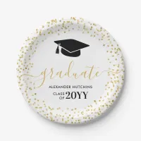 Graduate Gold Glitter Confetti Graduation Party Paper Plates