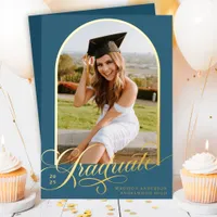 Blue Graduate Foil Graduation Announcement