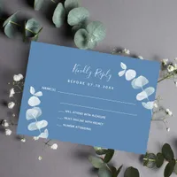 Dusty blue eucalyptus wedding response RSVP Note Card