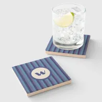 Country-Style Blue Striped Monogram Stone Coaster