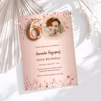 60th Birthday rose gold photo stars Invitation