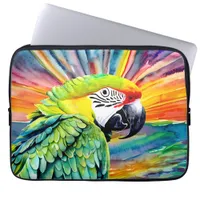 Cute AI Generated Watercolor Style Green Parrot Laptop Sleeve