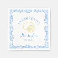  La Dolce Vita Lemon Blue Amalfi Italy Wedding Napkins