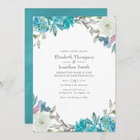 Dusty Blue and Turquoise Floral Wedding Invitation