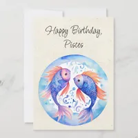 Pisces Fish Zodiac Watercolor Birthday Flat Card