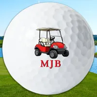 Golfer Red Cart Personalized 3 Initial Monogram Golf Balls