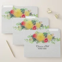 Elegant Watercolor Yellow And Pink Floral Bouquet  File Folder