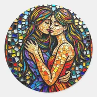 Two Women in Mosaic Tile Style Ai  Art Classic Round Sticker