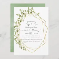 Watercolor Greenery Geometric Sip and See Invitation