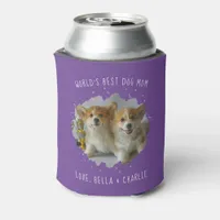 Cute Custom Pet Photo Splash Best Dog Mom Purple Can Cooler