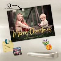 Gold Script Merry Christmas Holiday Photo Magnetic
