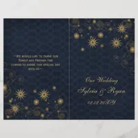 blue gold Snowflakes wedding programs folded