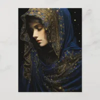 An Beautiful Woman in a Blue and Gold Robe Postcard