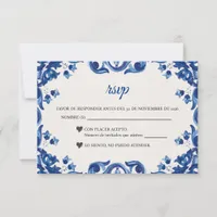 Blue Floral Elegant Fiesta Spanish Wedding RSVP Card