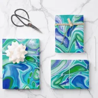 Blue and Green Marble Fluid Art Abstract   Wrapping Paper Sheets