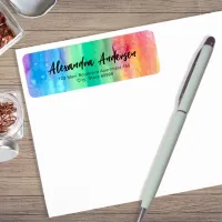 Rainbow Watercolor Modern Fancy Chic Script Label