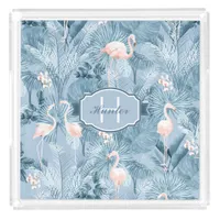 Flamingo Orchid Tropical Pattern Blue ID868 Acrylic Tray