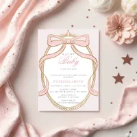 Gold Princess Coquette Pink Bow Baby Shower Invitation