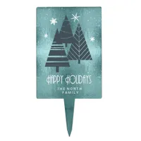 Christmas Trees and Snowflakes Teal ID863  Cake Topper