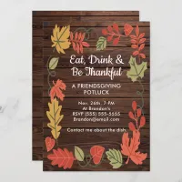 Friendsgiving Potluck Dark Brown Wood Invite