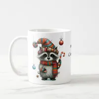 Cute Whimsical Raccoon Merry Christmas Coffee Mug